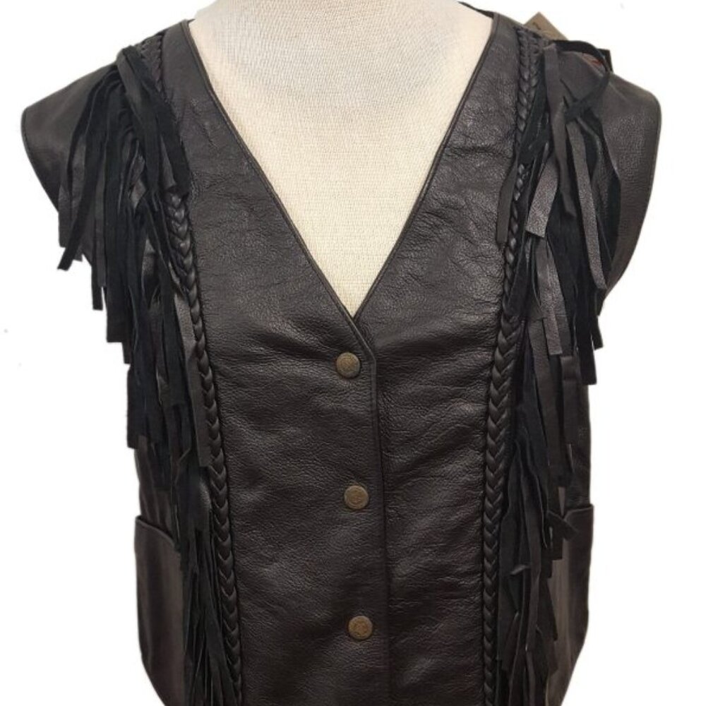 Women’s Leather Motorcycle Vest with Fringe Design
